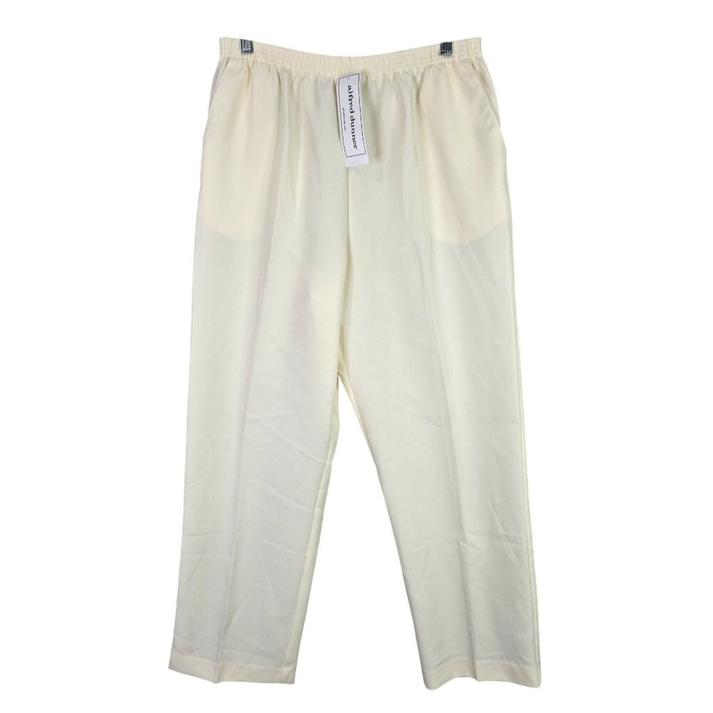 Womens Alfred Dunner Ivory Elastic Waist Pull On Dress Pants Polyester Size 14